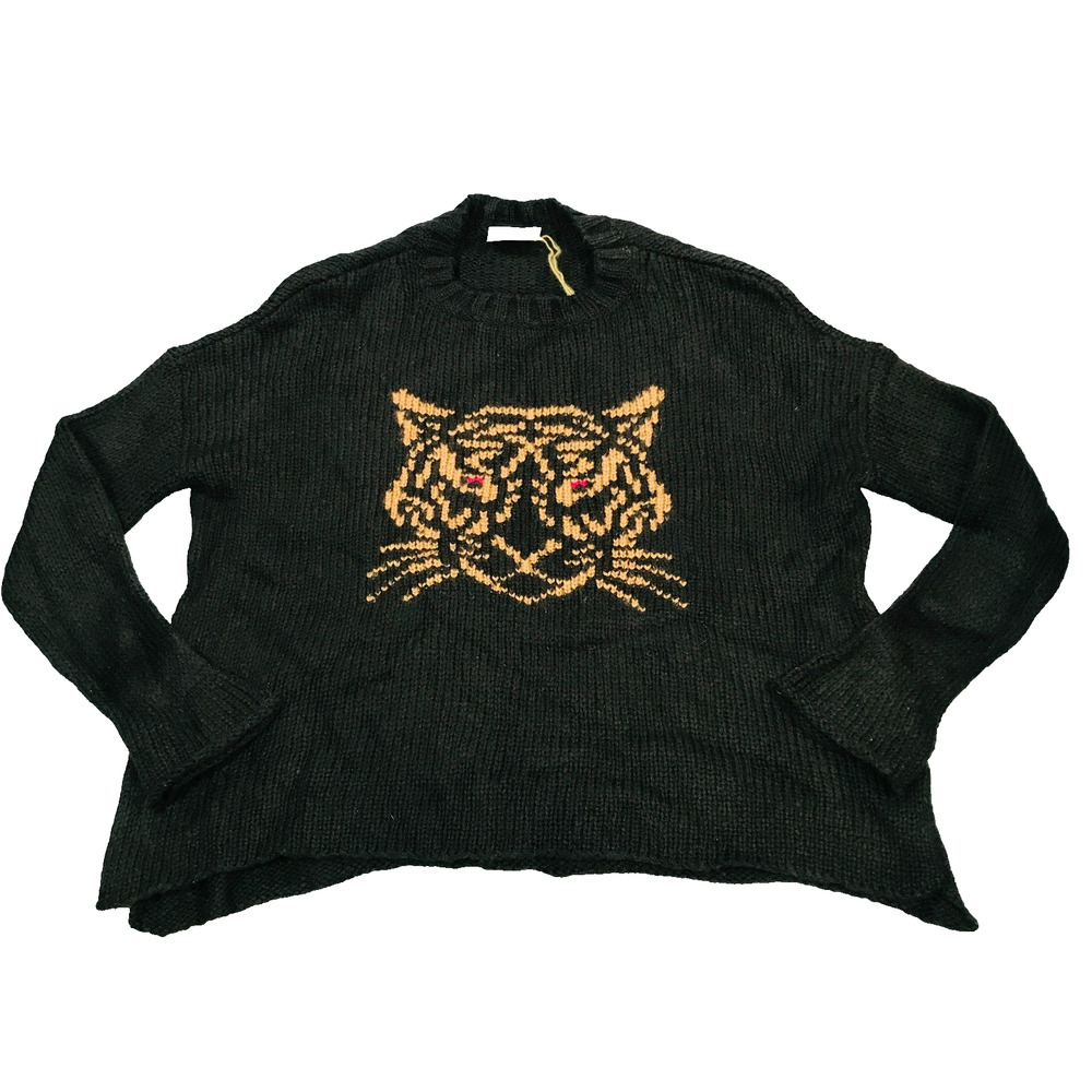 Wooden Ships Women's XS/Small Sweater Tiger Print Knit Mohair Wool Black BJ13